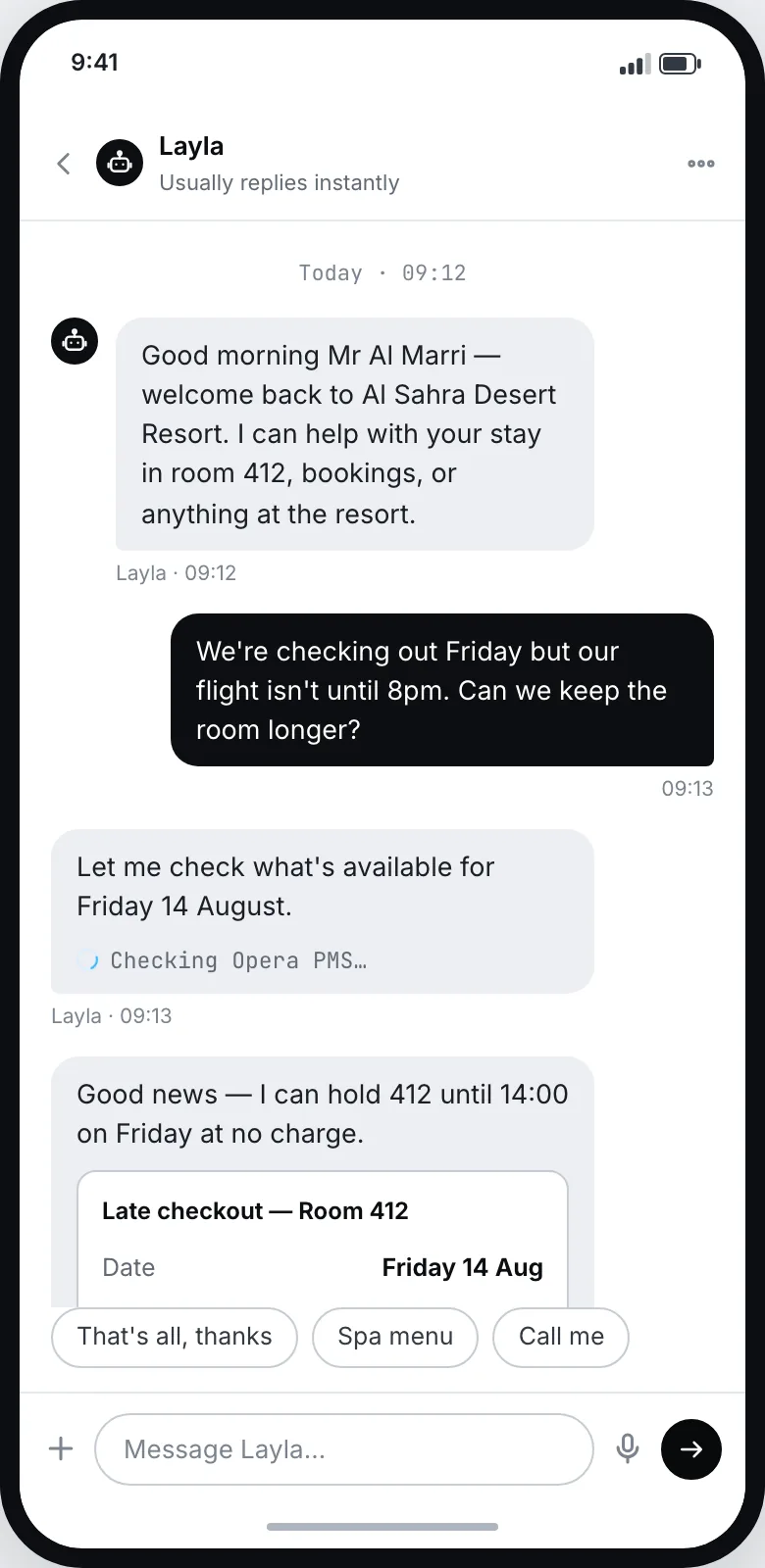 The Takallam chat widget answering a customer inside a mobile app